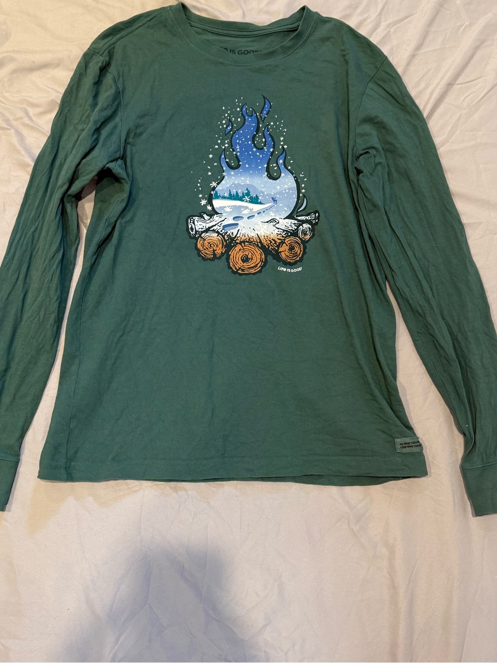 Life is Good Winter Wonderland Campfire Long Sleeve Tee Green S